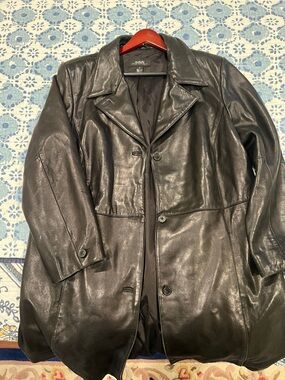 Alfani Black 100% Leather Button-Front Coat